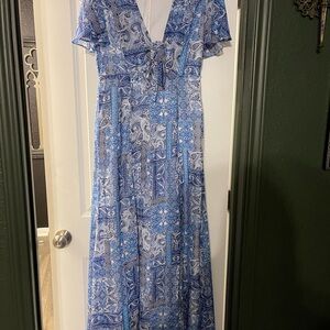 Lulu's Blue and White Patterned Maxi Dress